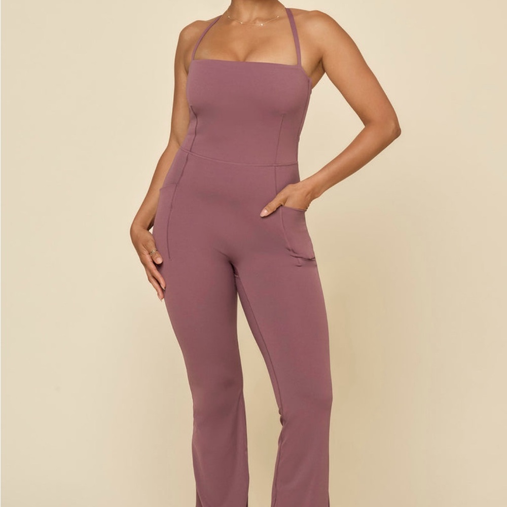POPFLEX cinch up flare Boysenberry Jumpsuit